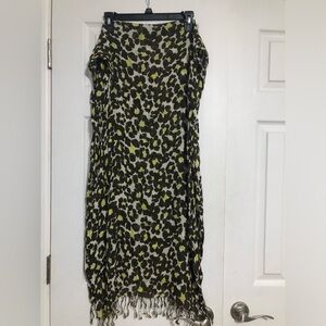 Long green lime green‎ printed scarf with tassels 28” x 80” long